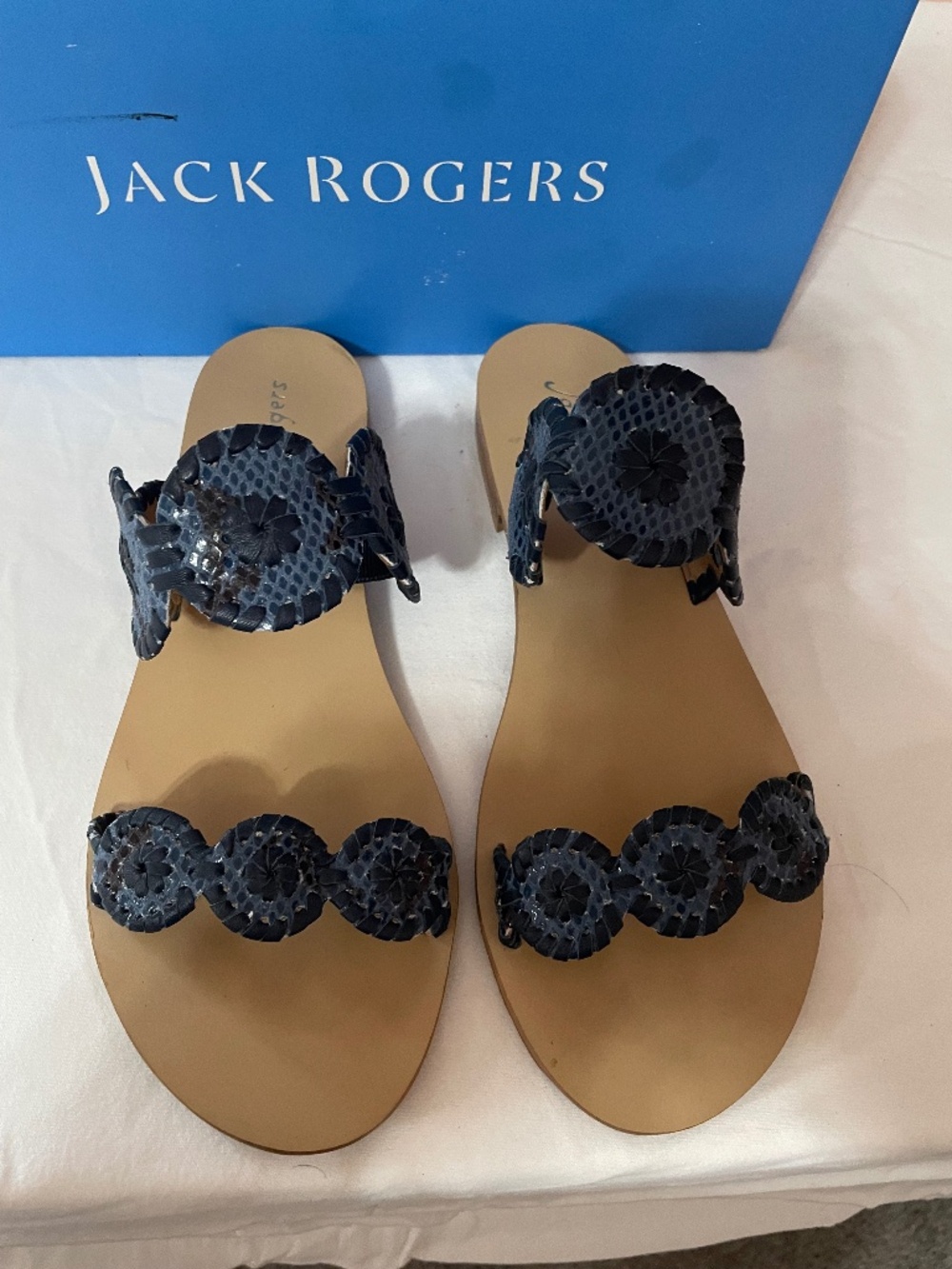 Jack Rogers Lauren Snake Print Midnight(Navy) SZ 7.5 Sandal
